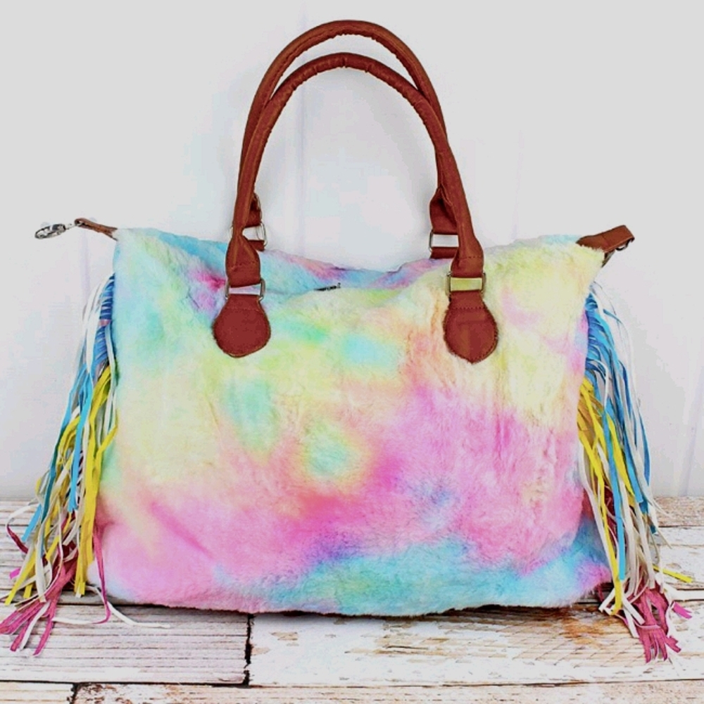Over the rainbow tassel tote bag large